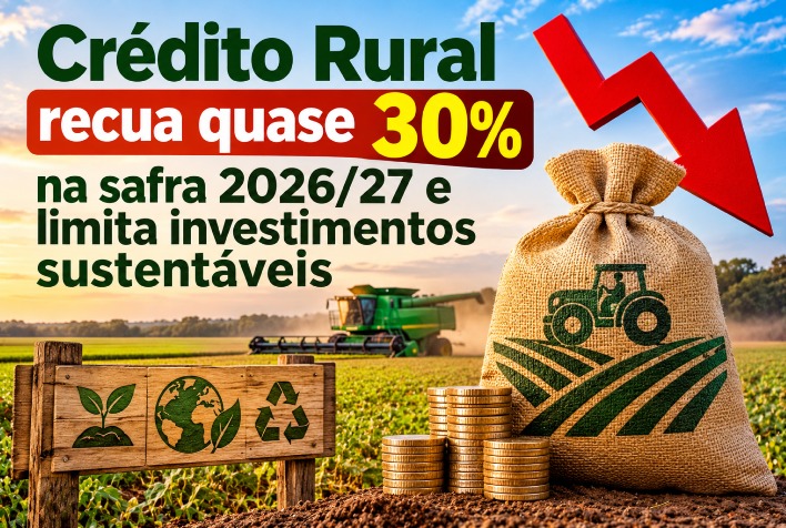 Queda de quase 30% no crédito rural da safra 2026/27 restringe investimentos sustentáveis no campo