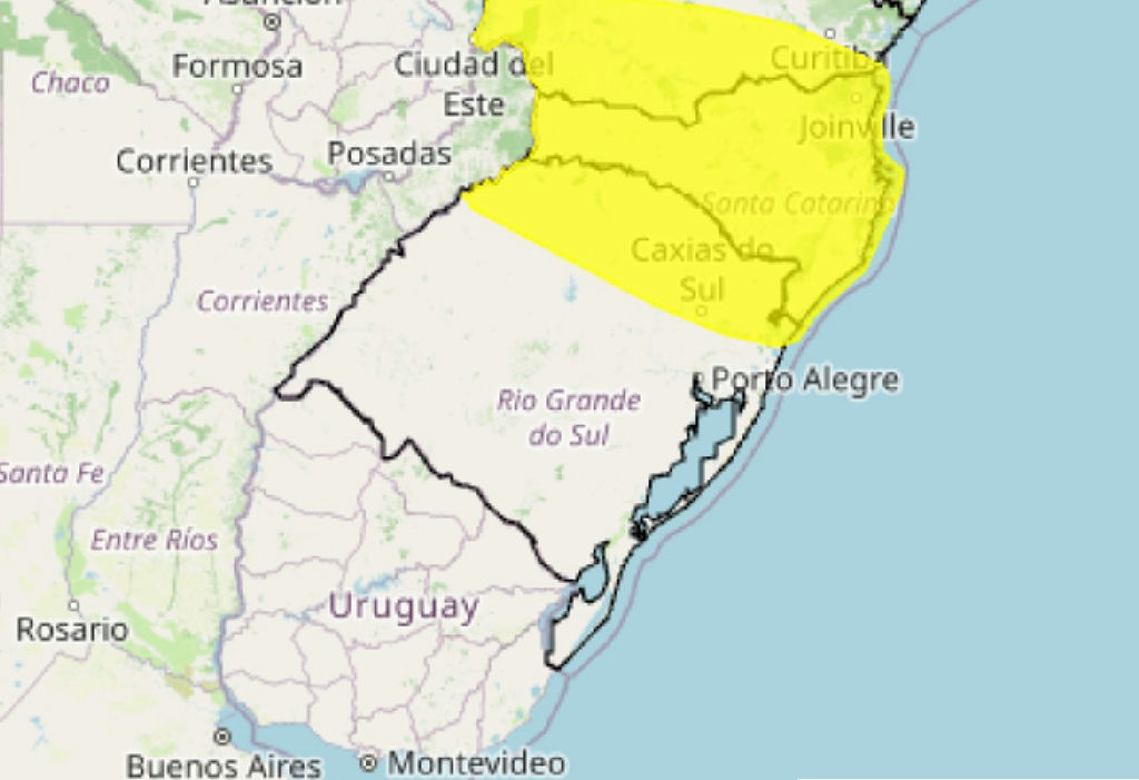 Regiões do Rio Grande do Sul enfrentam alerta amarelo para temporais nesta sexta-feira