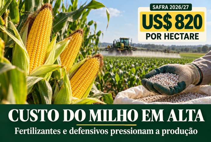 Safra 2026/27 tem custo do milho projetado em US$ 820 por hectare no Brasil
