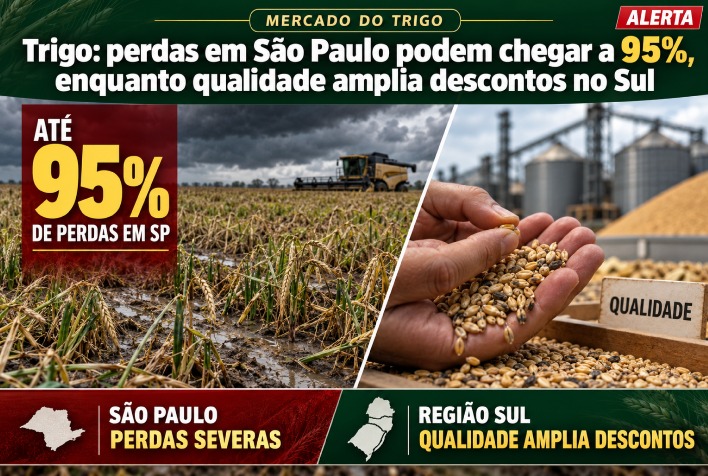 Trigo registra perdas severas em São Paulo e descontos no Sul devido a chuvas