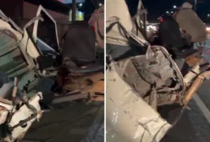Veículo se parte ao meio em batida violenta contra poste na rodovia